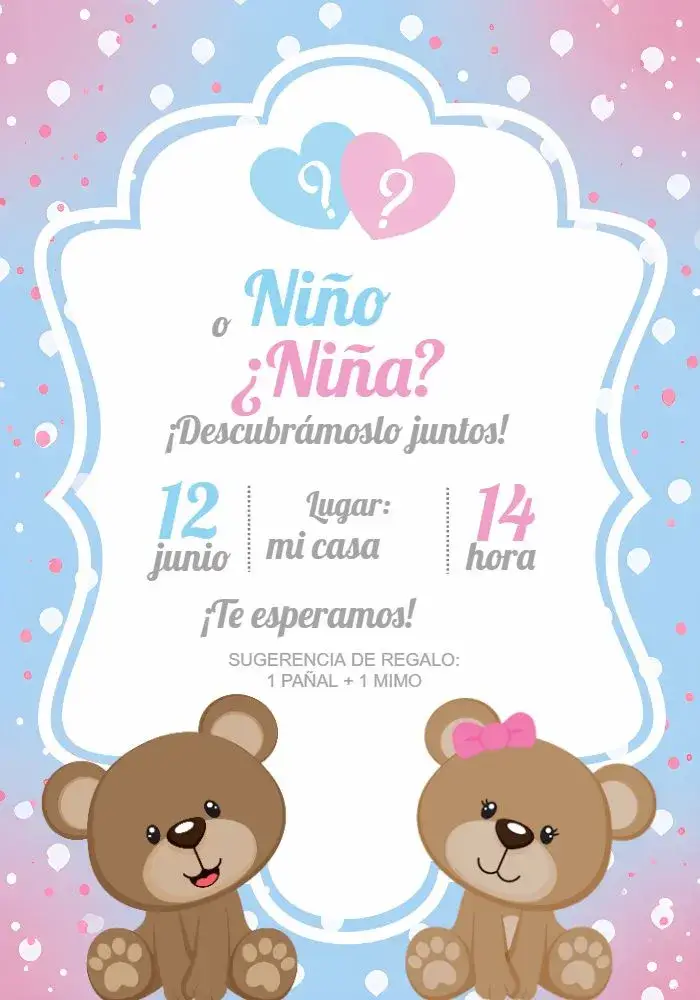 Invitación Baby Shower Ositos Rosa