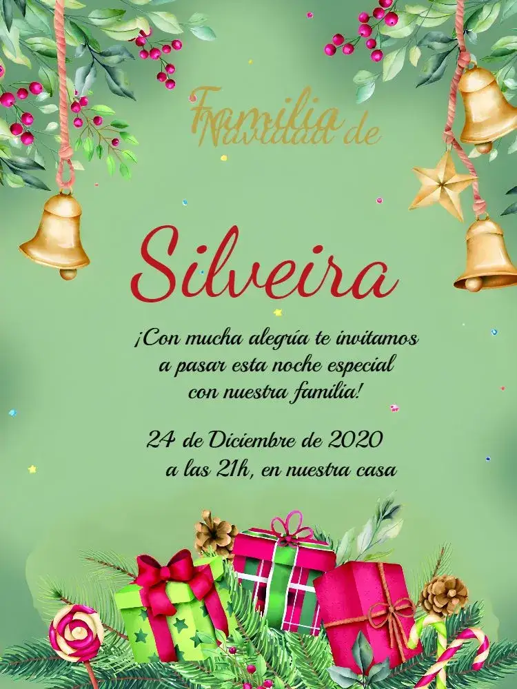 Invitación Cena De Navidad Verde – tema Fechas Conmemorativas navideño, festivo, verde y dorado, moderno, alegre, clásico