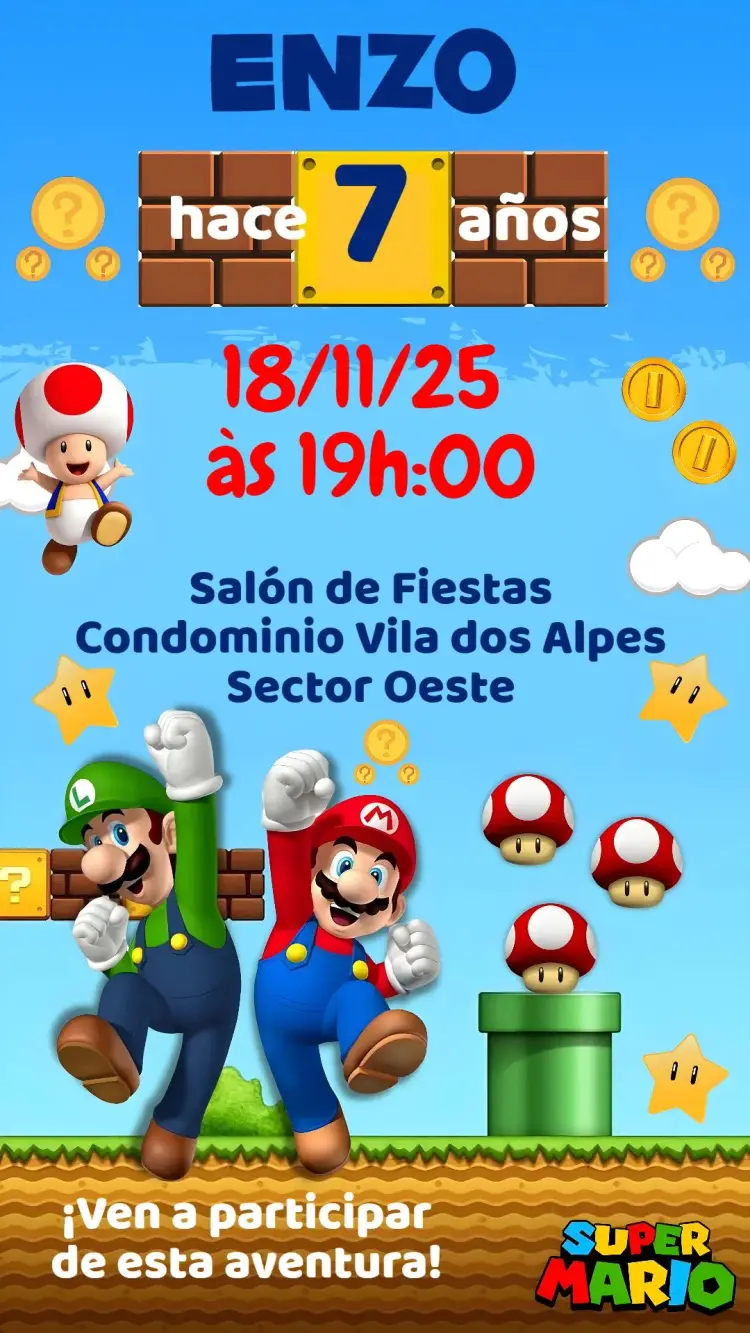 Invitación Super Mario Bros