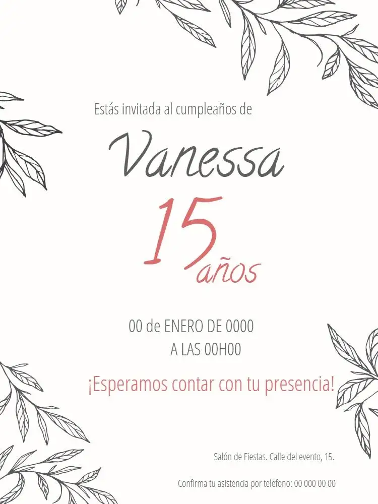 Invitación 15 Años Quinceañera – tema Cumpleaños floral, delicado, romántico, moderno, colorido, elegante