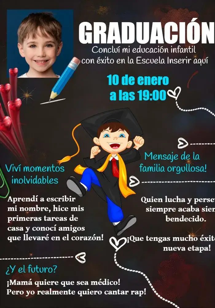Invitación Graduación Infantil con Foto Niño – tema Graduación moderno, infantil, divertido, elegante, colorido
