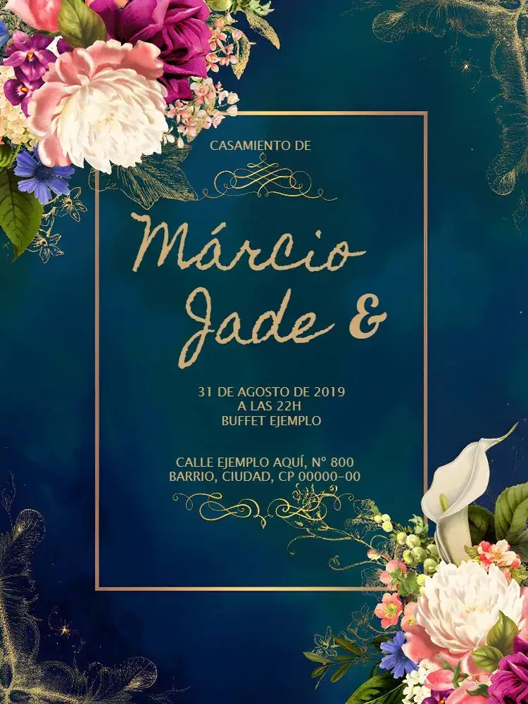 Invitación Boda Floral Azul