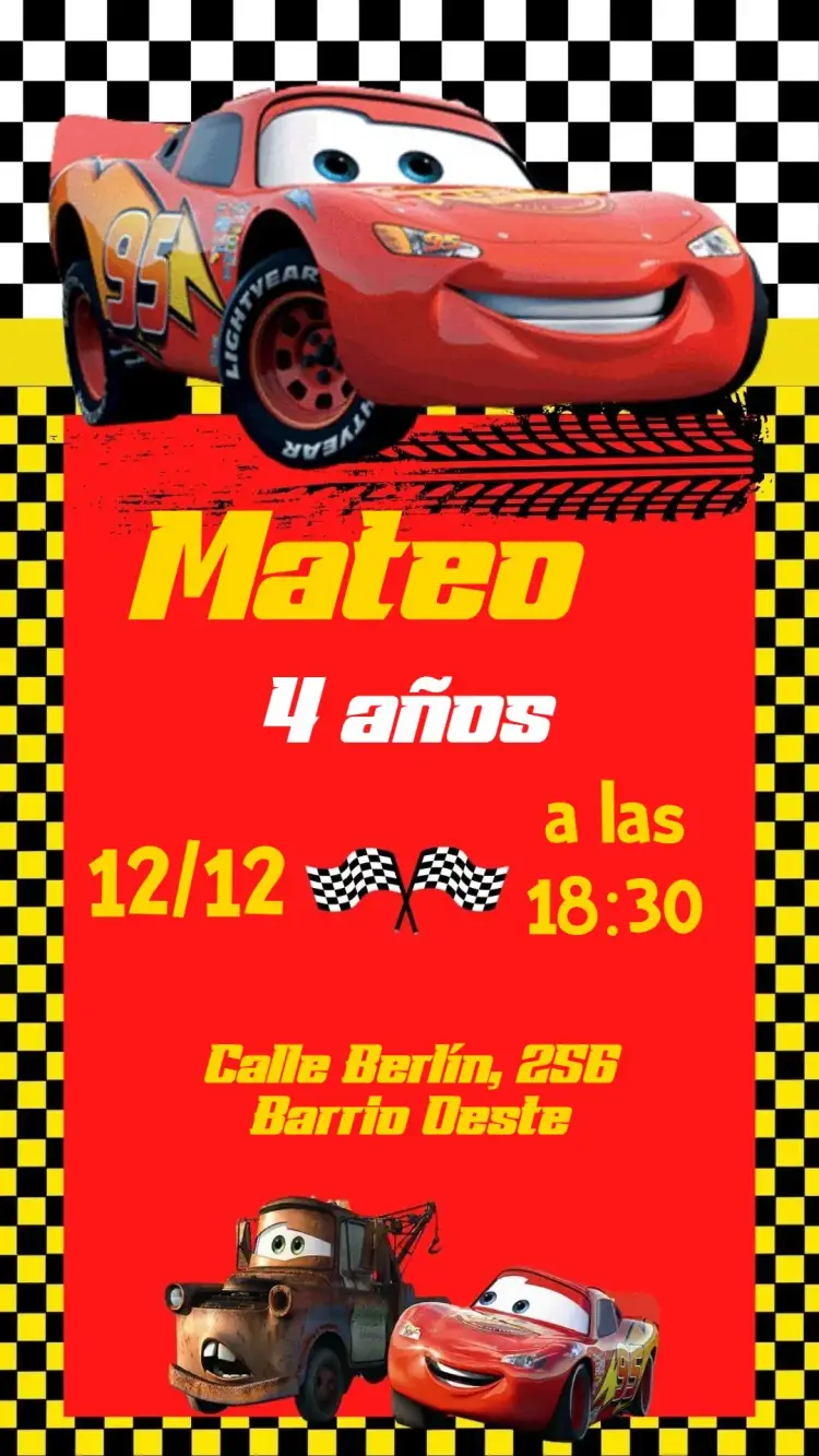 Invitación Carros Disney