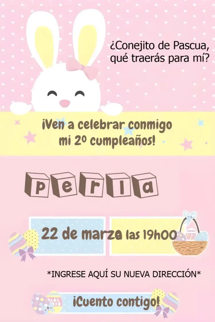 Invitación Conejito Pascua Conejo – tema Fechas Conmemorativas colorido, infantil, vibrante, divertido, alegre