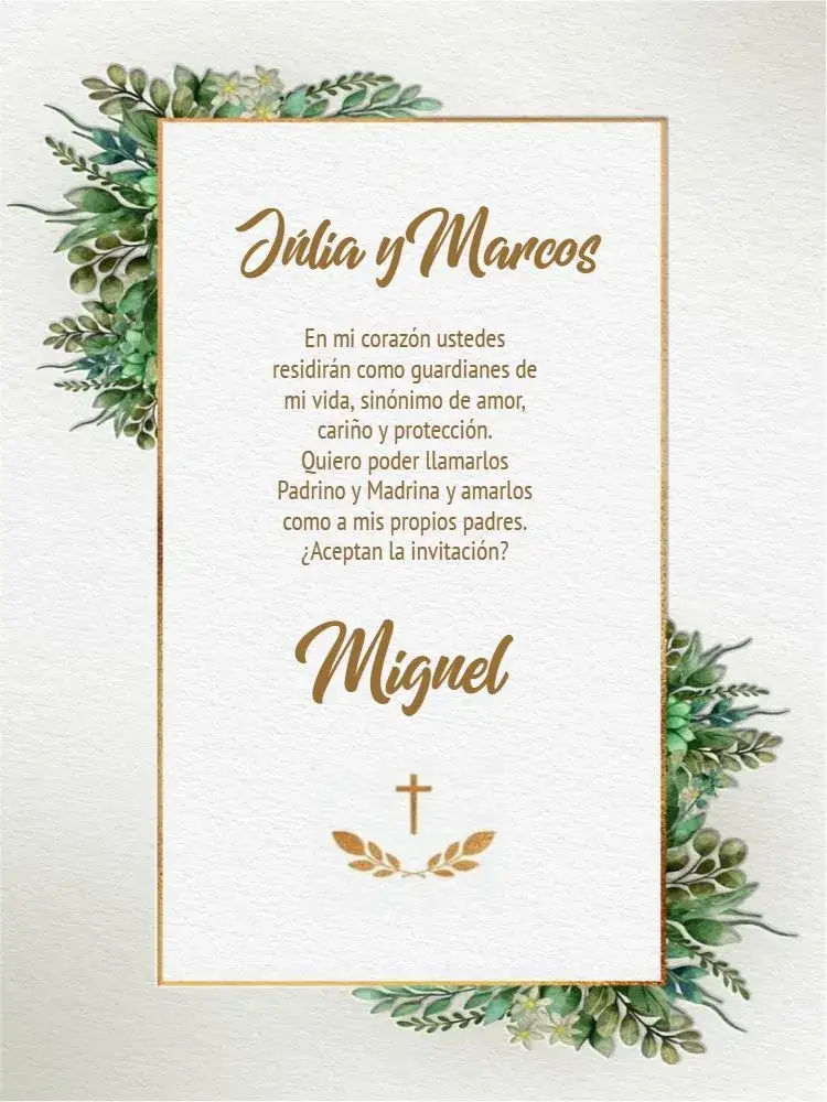 Invitación Bautizo Verde Follaje Unisex – tema Bautismo verde, vegetación, minimalista, moderno, natural, elegante
