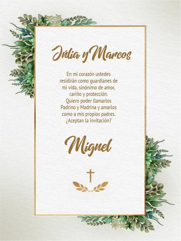 Invitación Bautizo Verde Follaje Unisex