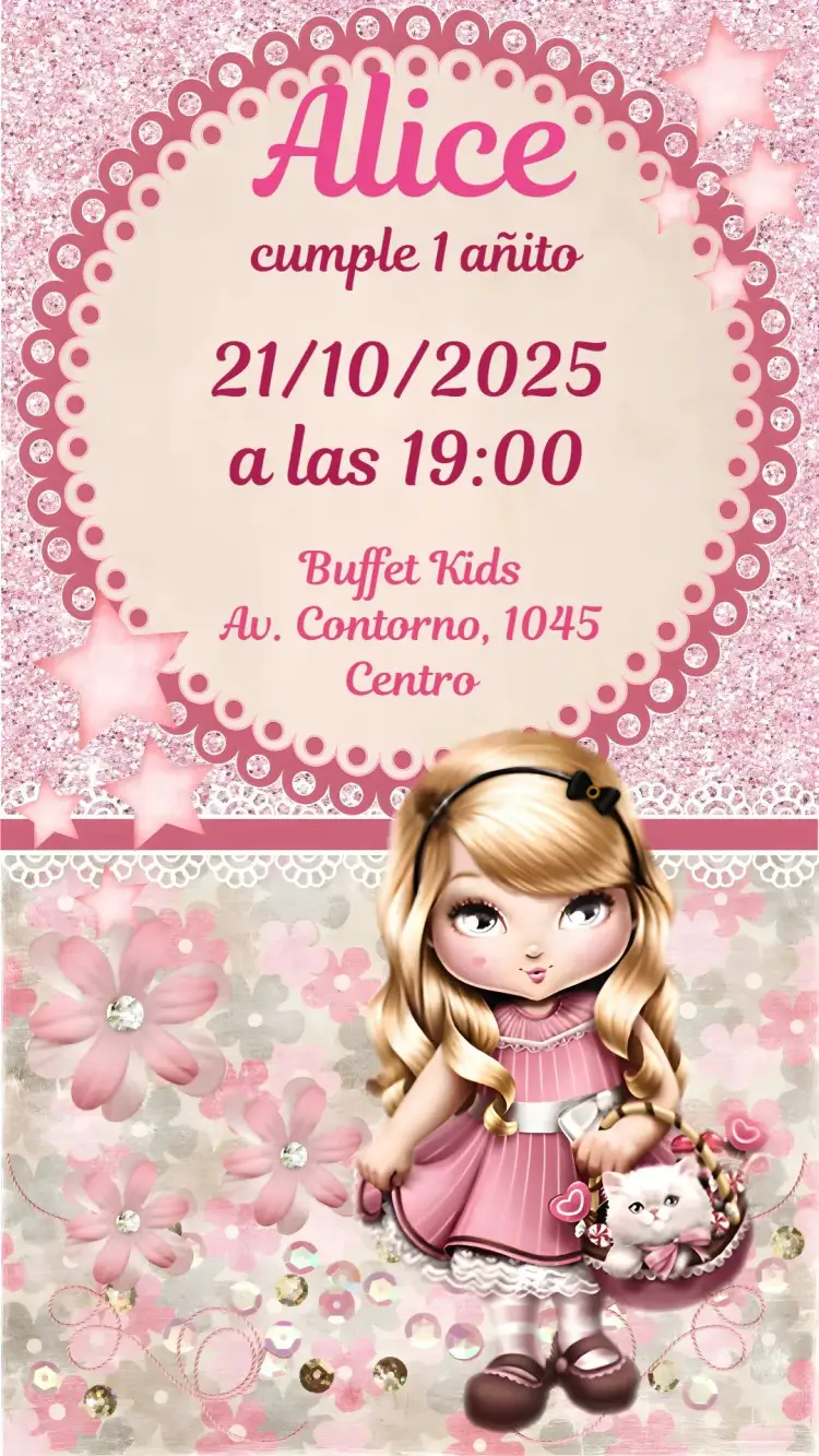 Invitación Jolie – tema Cumpleaños Infantil colorido, lúdico, moderno, divertido, temático