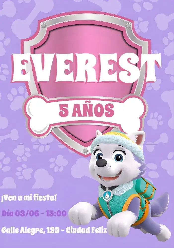 Invitación Patrulla Canina Blanco – tema Cumpleaños Infantil colorido, infantil, animales, divertido, moderno