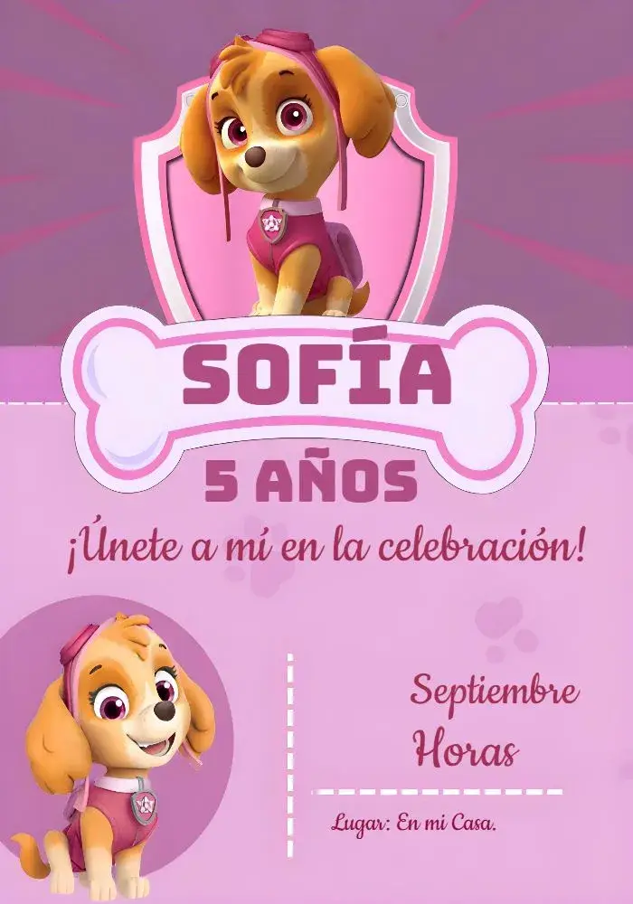 Invitación Patrulla Canina Skye Lila