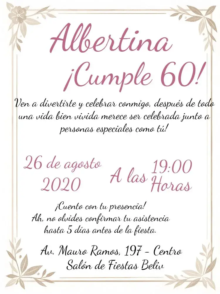 Invitación 60 Años Negro