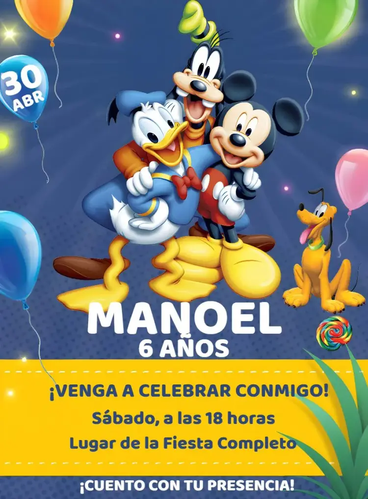 Invitación Turma De Mickey Goofy