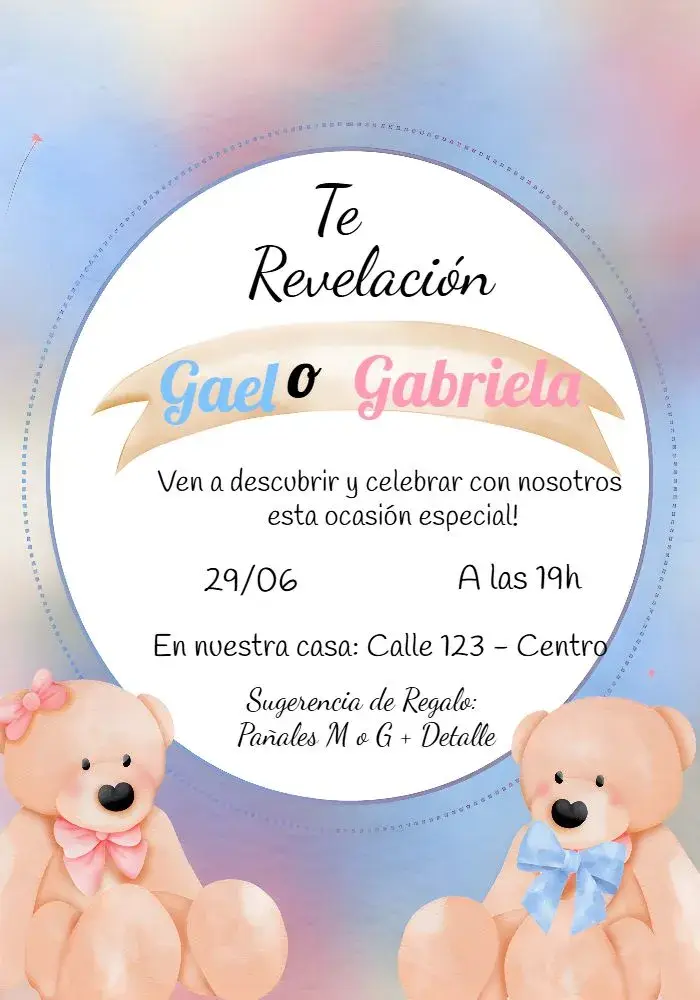 Invitación Baby Shower Ositos Revelación