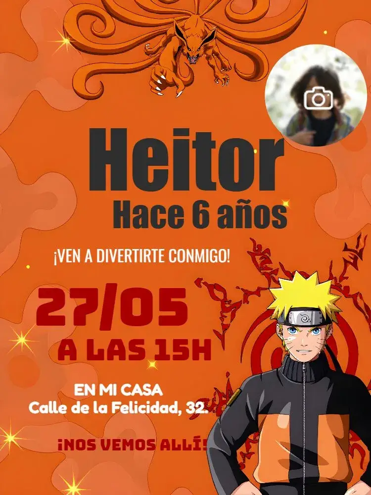 Invitación Naruto Con Foto Zorro