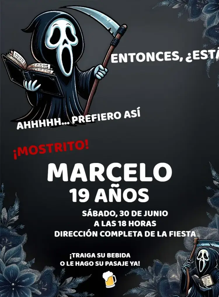 Invitación Amostradinho Dona Morte Meme Bebida