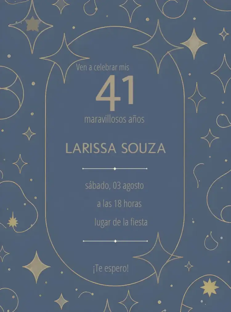 Invitación Elegante Azul Y Dorado Adulto