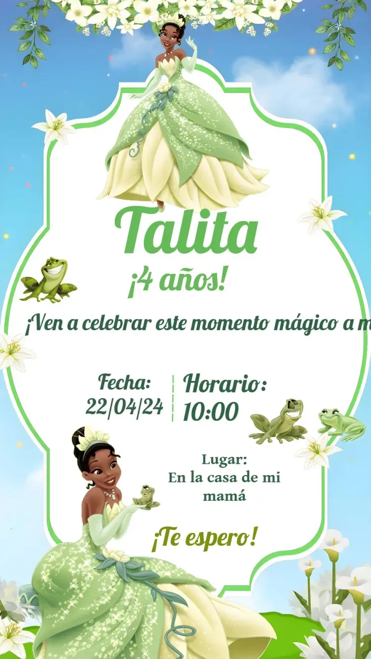 Invitación Princesa Tiana Verde