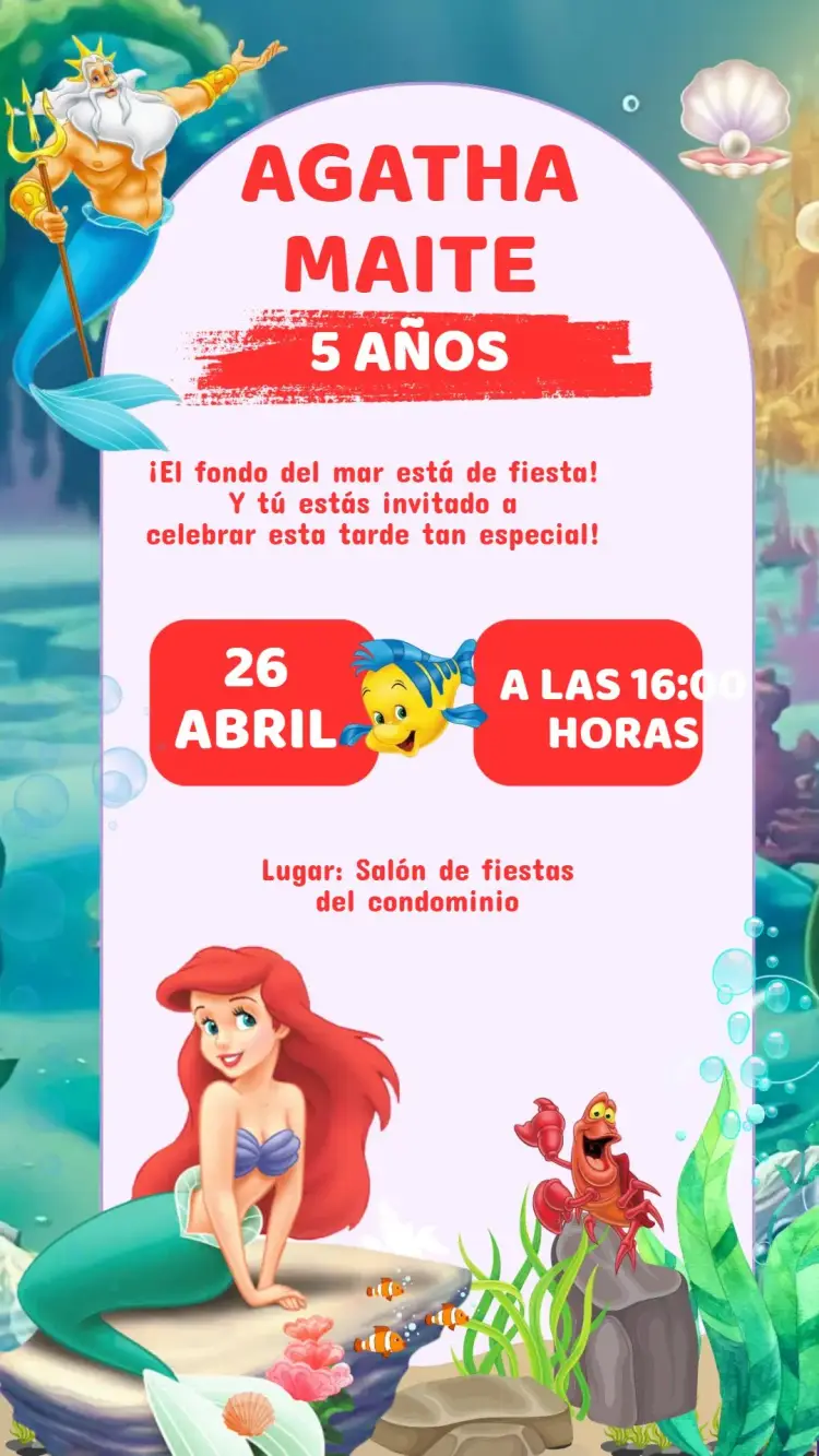 Invitación Cumpleaños La Sirenita