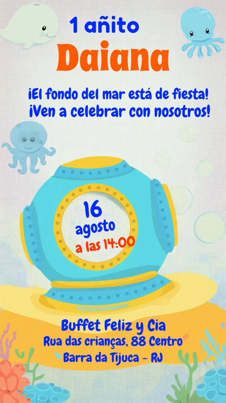 Invitación Fondo Del Mar Azul