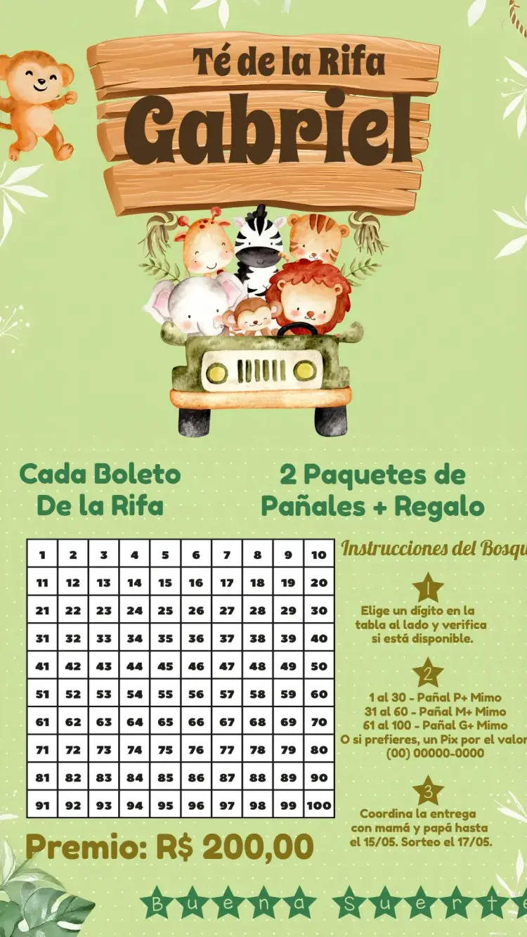 Invitación Té Rifa Safari Dorado