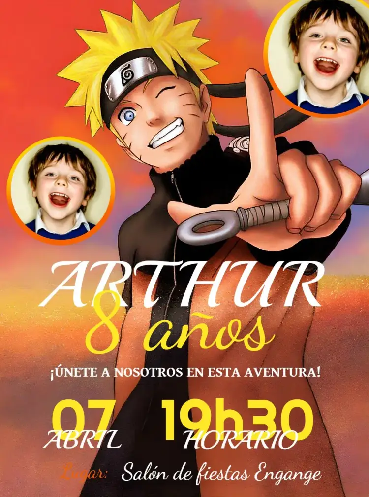 Invitación Naruto Con Foto Amarillo
