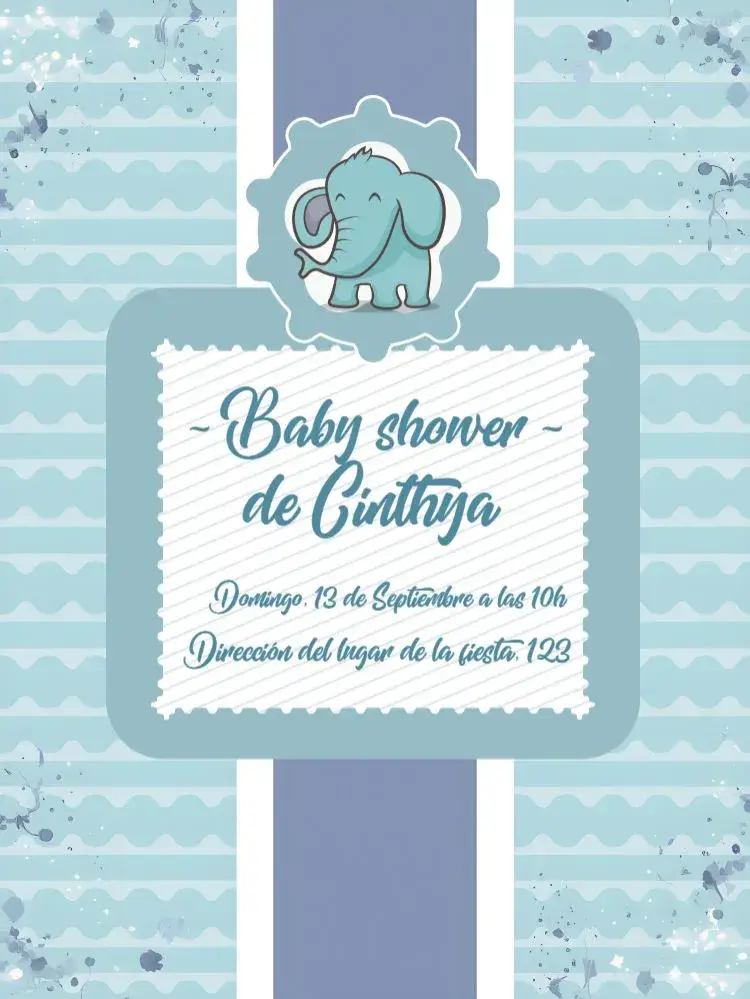 Invitación Baby Shower Elefante Azul Bebé
