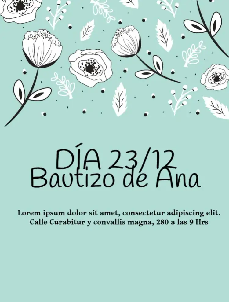 Invitación Bautizo Flores – tema Bautismo floral, verde, primavera, delicado, moderno, minimalista