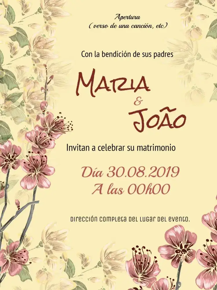 Invitación Boda Floral Vintage – tema Boda floral, vintage, romántico, elegante, rústico, suave