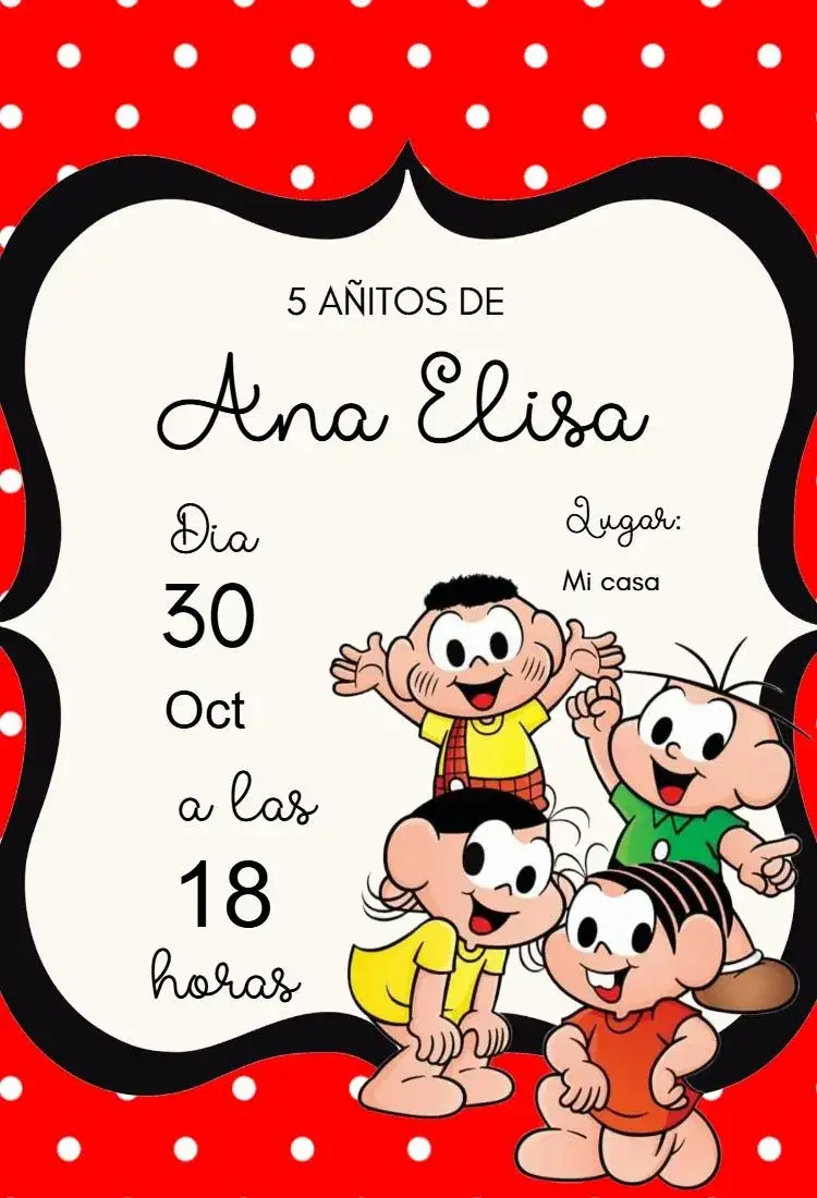 Invitación Invitación Turma da Mônica – tema Cumpleaños Infantil colorido, lúdico, ilustrativo, divertido, infantil