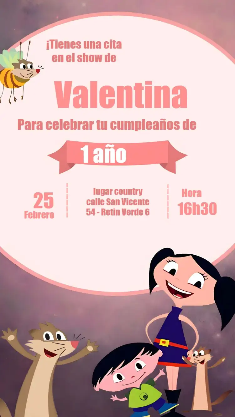 Invitación Show De Lunna Infantil – tema Cumpleaños Infantil colores vibrantes, elementos lúdicos, estilo moderno, tema rosa, ilustraciones infantiles