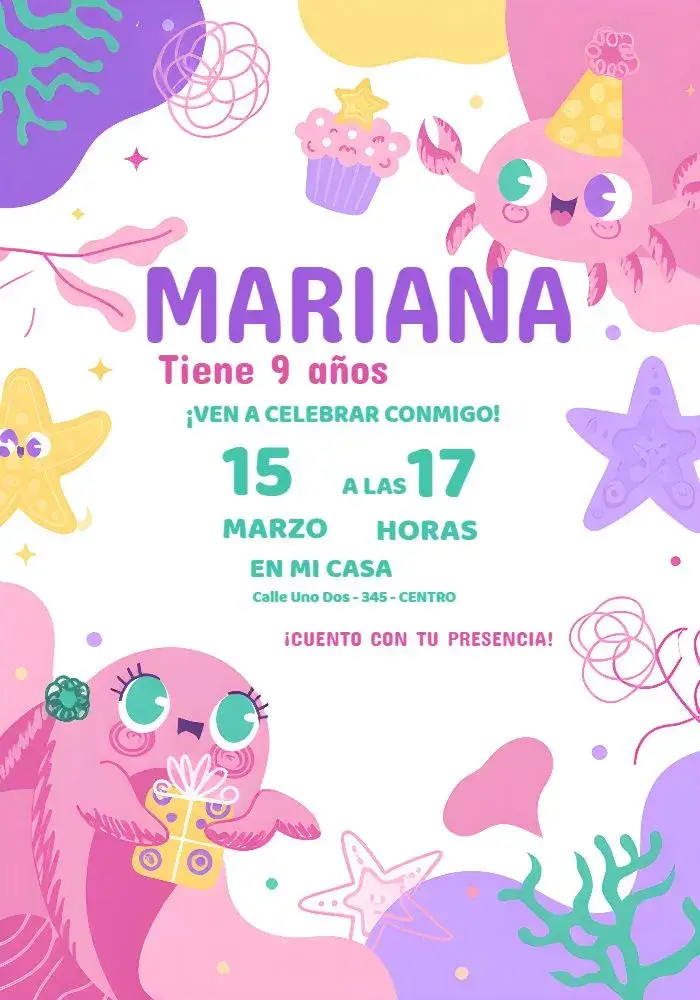 Invitación Fondo Del Mar Lila