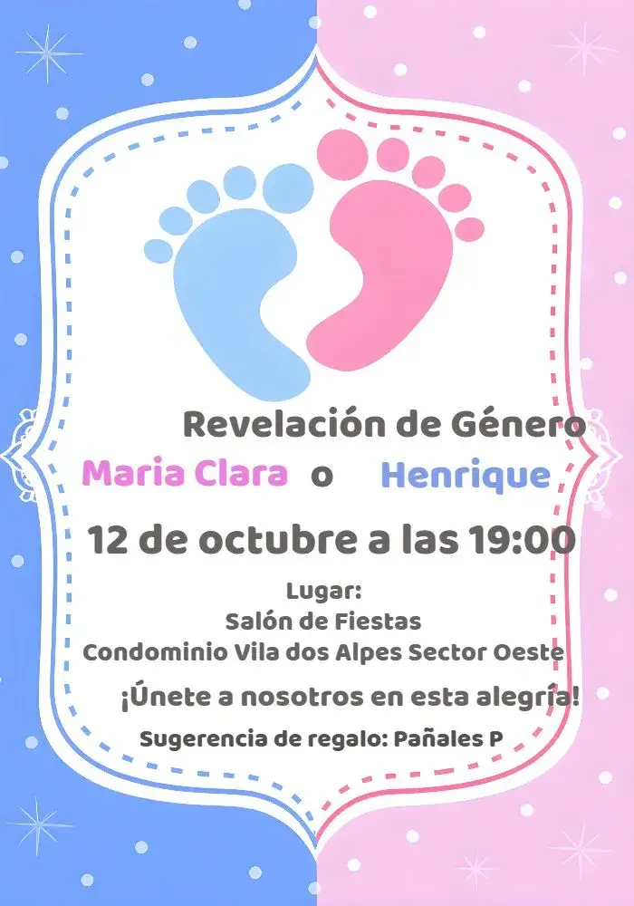 Invitación Chá de Revelación Huellitas