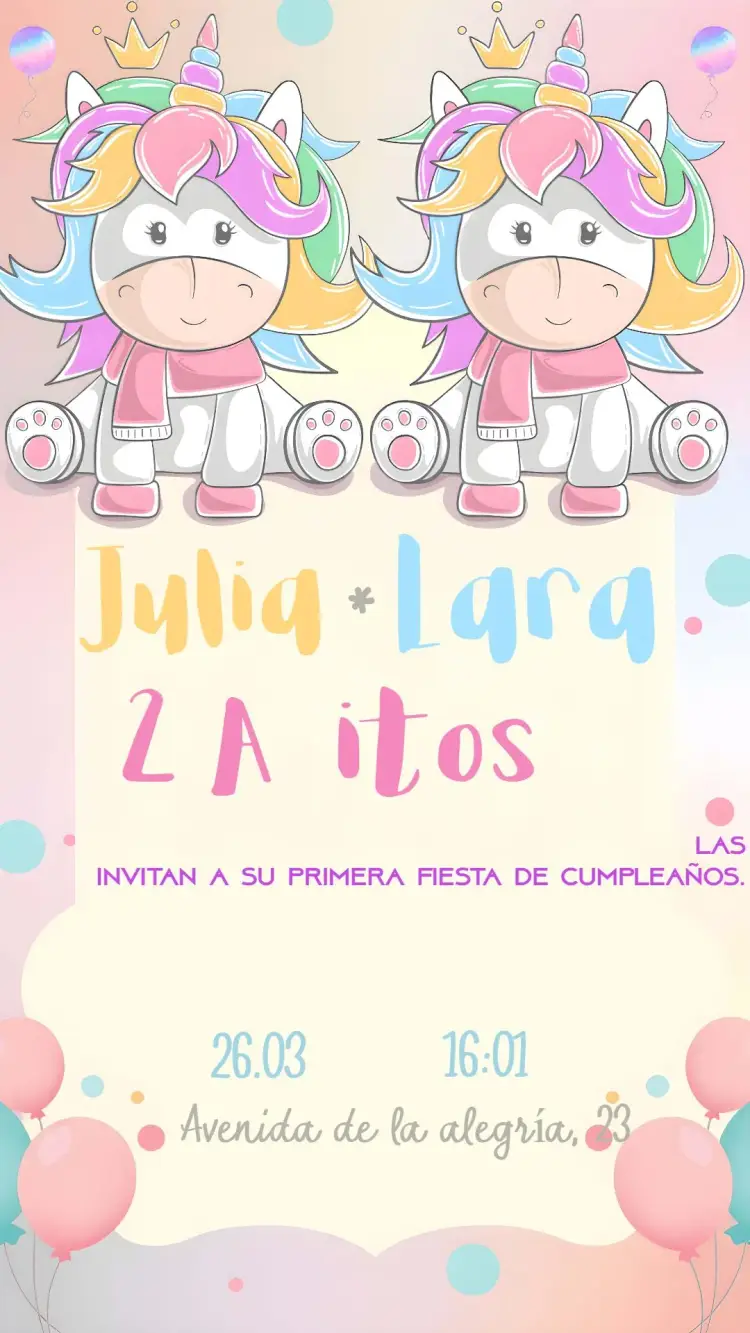 Invitación Gemelas Unicornio Enviar