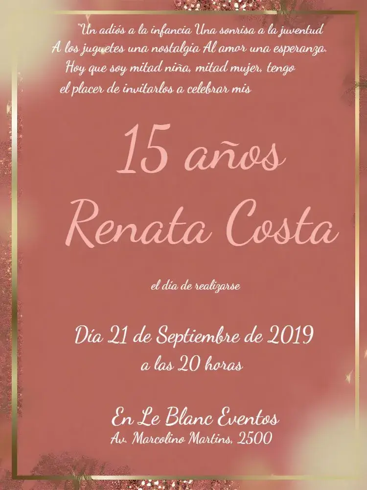 Invitación De 15 Años Rosé Gold Glitter