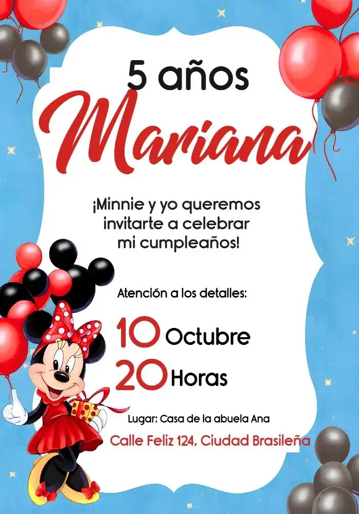 Invitación Minnie Roja Marco – tema Más buscados rojo, blanco, negro, divertido, infantil, temático