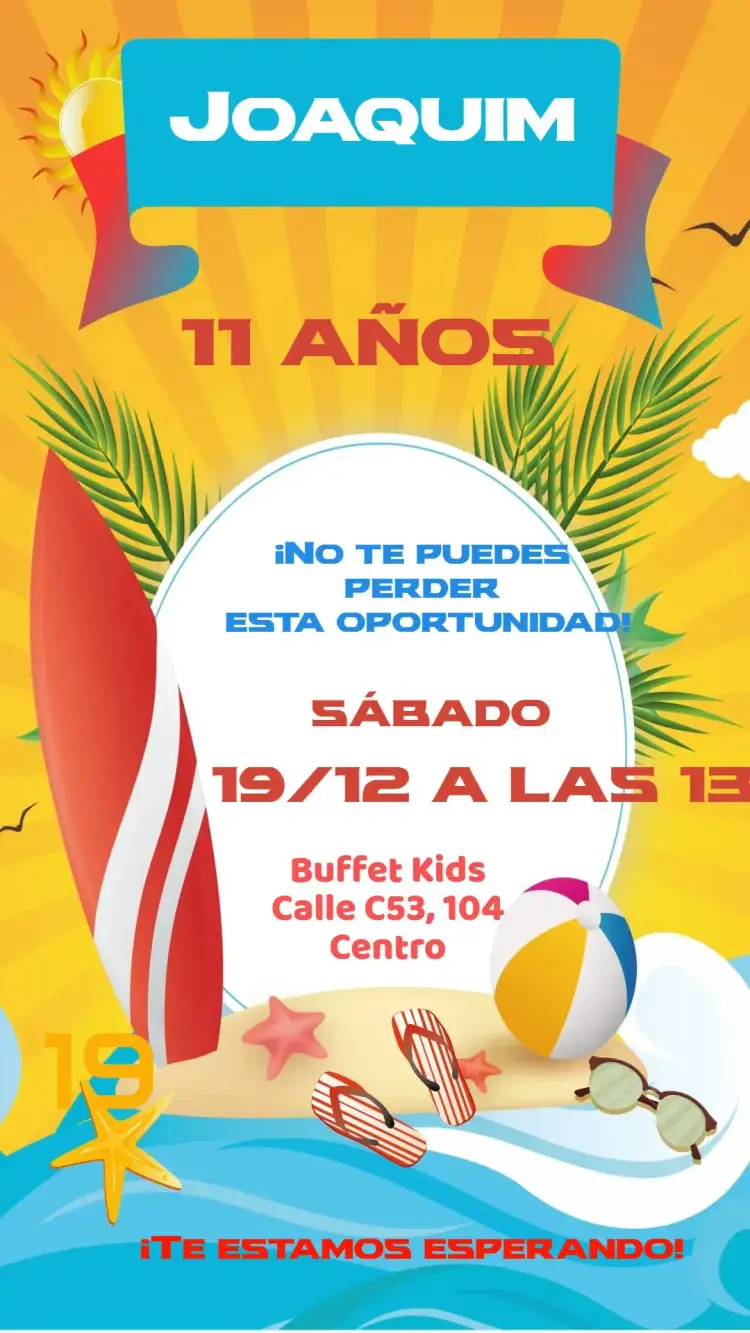 Invitación Surf – tema Cumpleaños playero, vibrante, colorido, moderno, divertido
