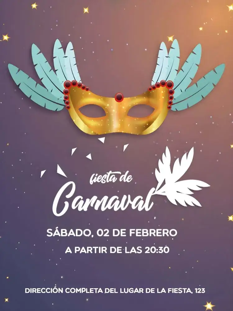 Invitación Carnaval Baile – tema Fechas Conmemorativas vibrante, colorido, alegre, carnavalesco, festivo, brilhante