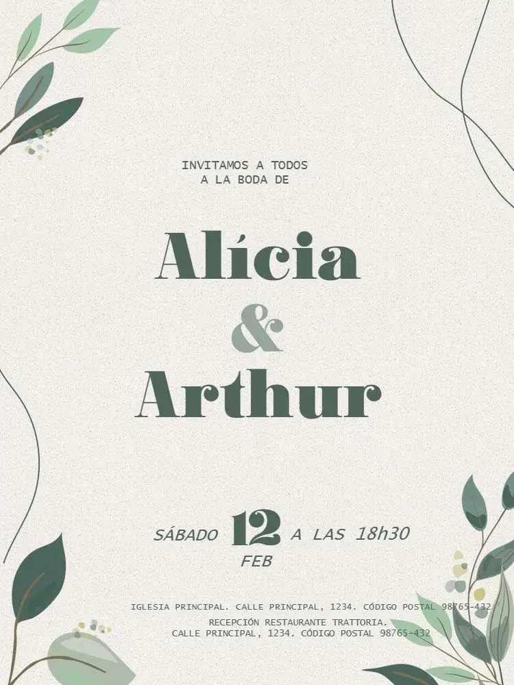 Invitación Boda Sencilla Y Delicada Pareja editable y personalizable