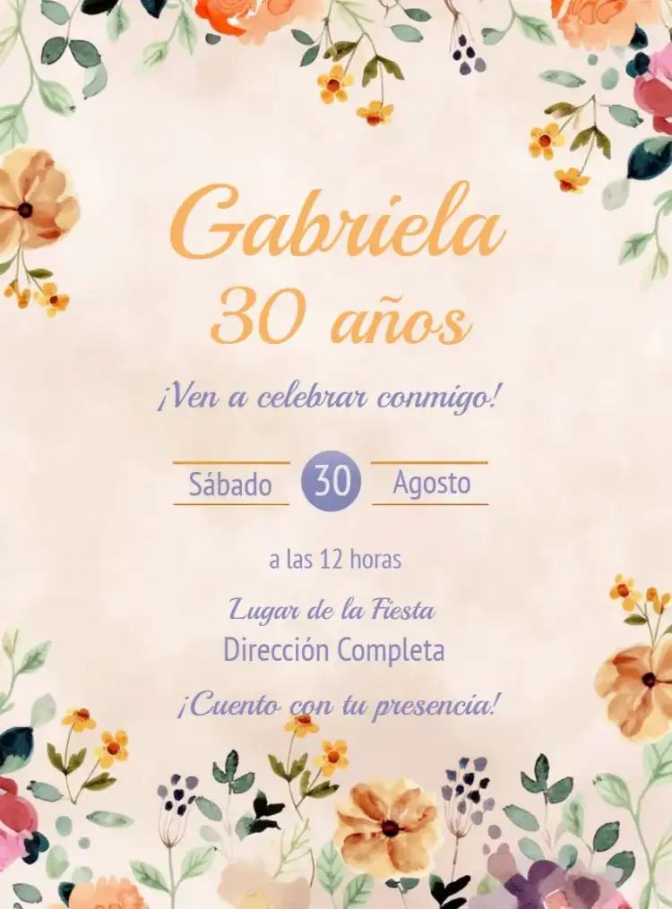 Invitación Floral Colorido – tema Cumpleaños floral, colorido, delicado, moderno, elegante, feminino