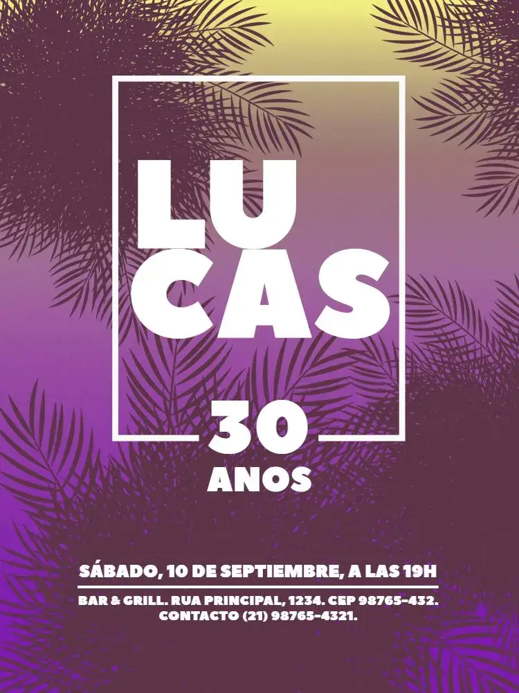 Invitación 30 Años Celebración Tropical