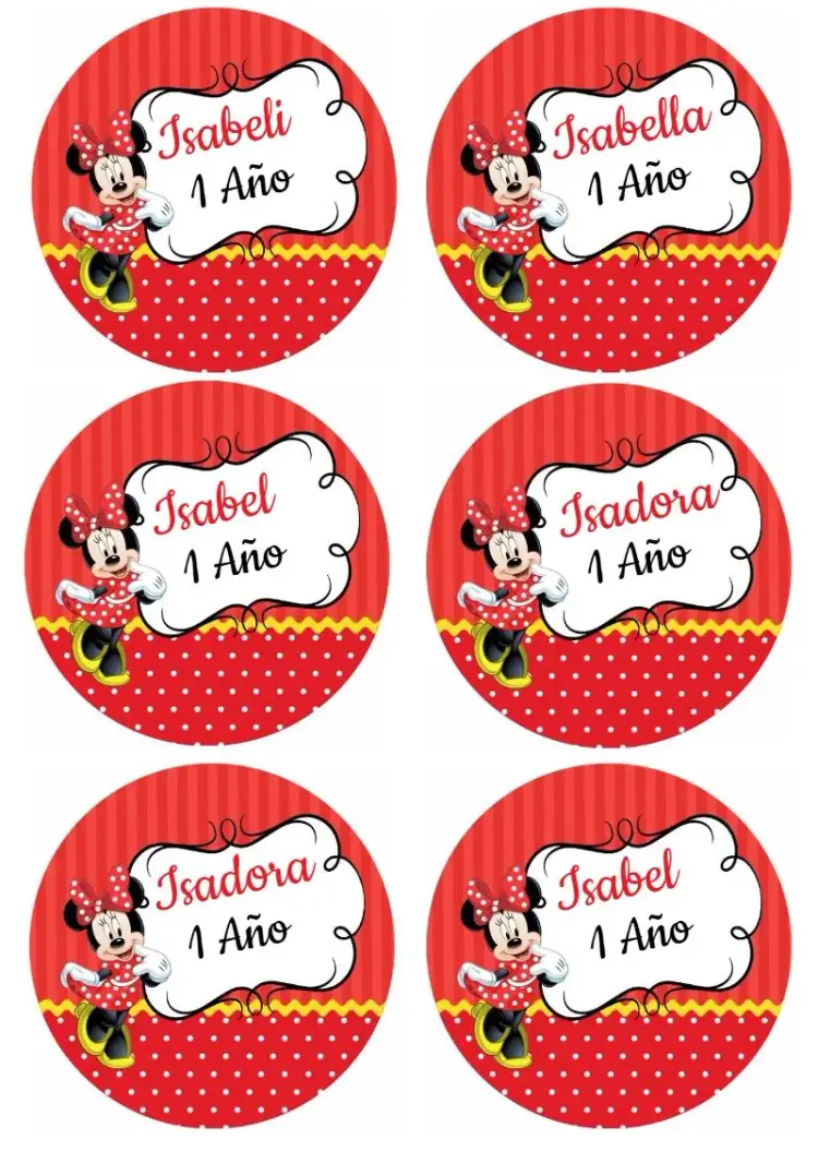 Invitación Etiqueta De Agradecimiento Minnie Mouse