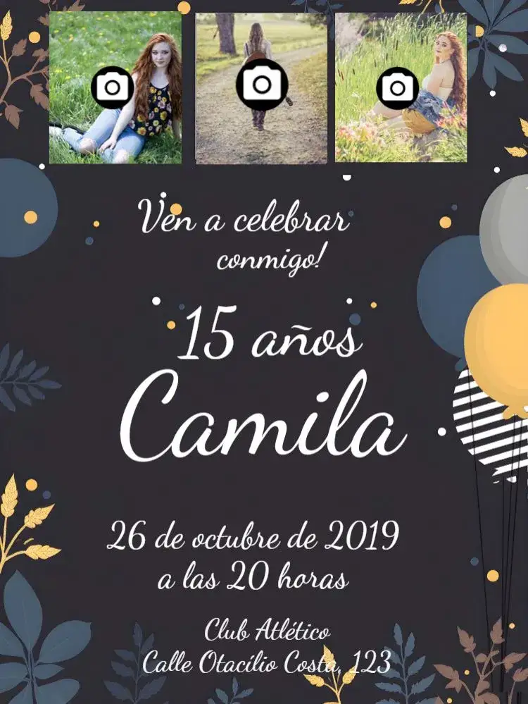 Invitación 15 Años con Fotos Blanco – tema 15 años sencillo, moderno, blanco y dorado, fotográfico, elegante