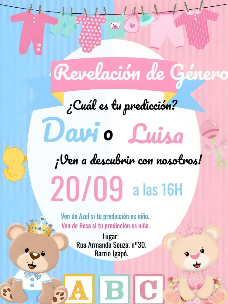 Baby Gender Reveal Tea Party Prince Bear and Princess Rose