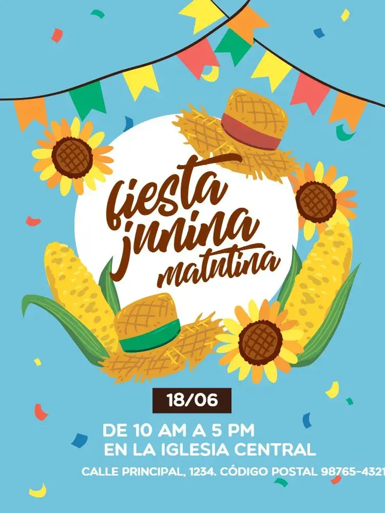 Invitación Fiesta Junina Azul Claro