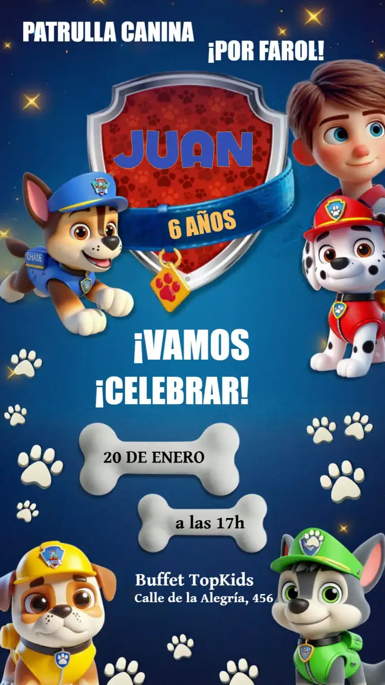 Invitación Patrulla Canina Infantil – tema Cumpleaños Infantil colorido, infantil, temático, divertido, vibrante
