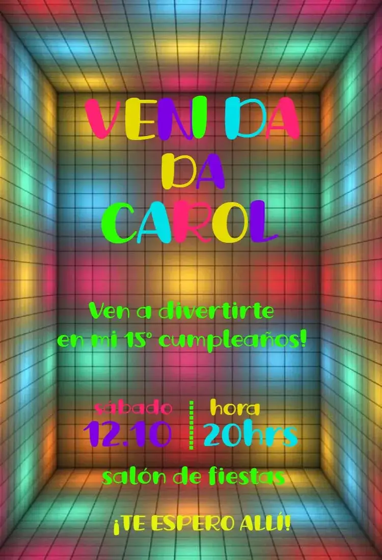 Invitación Balada Neon Virtual Para Editar 15 Años – tema 15 años neón, colorido, moderno, festivo, vibrante, joven