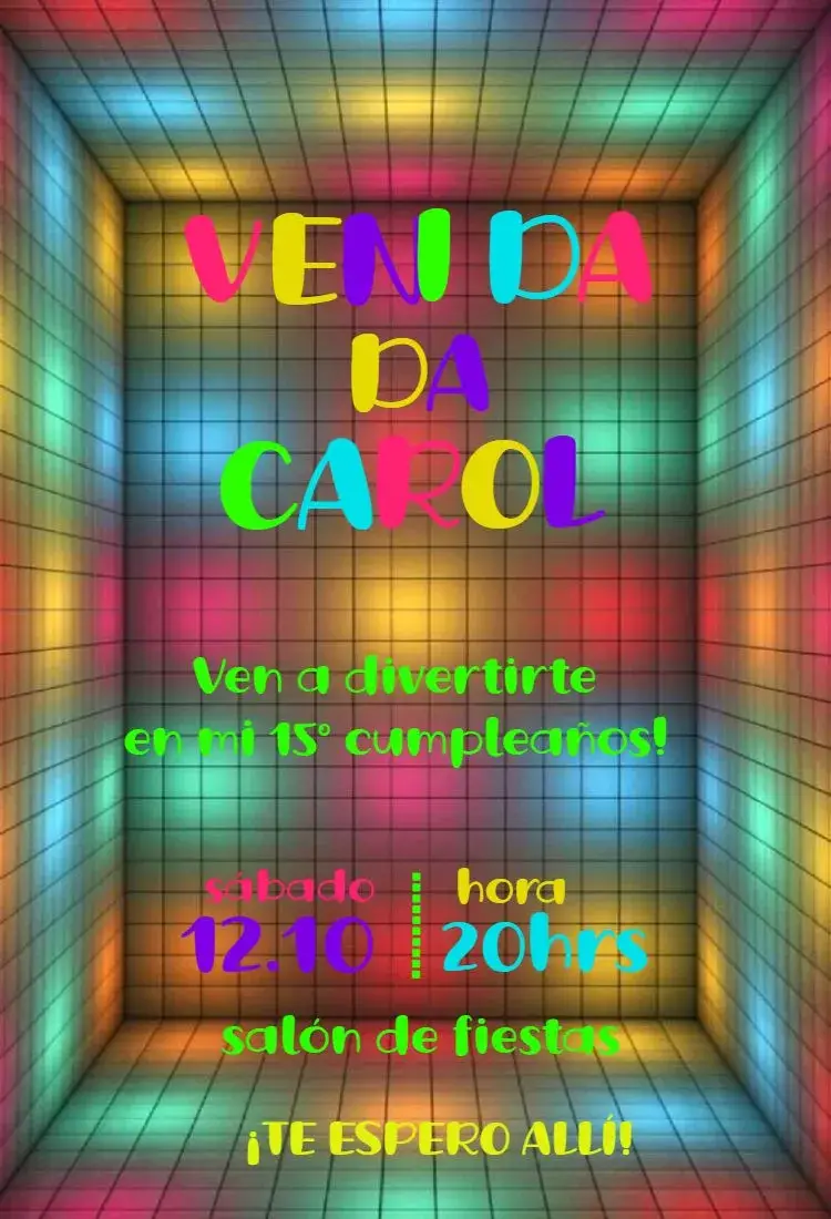 Invitación Balada Neon Virtual Para Editar 15 Años