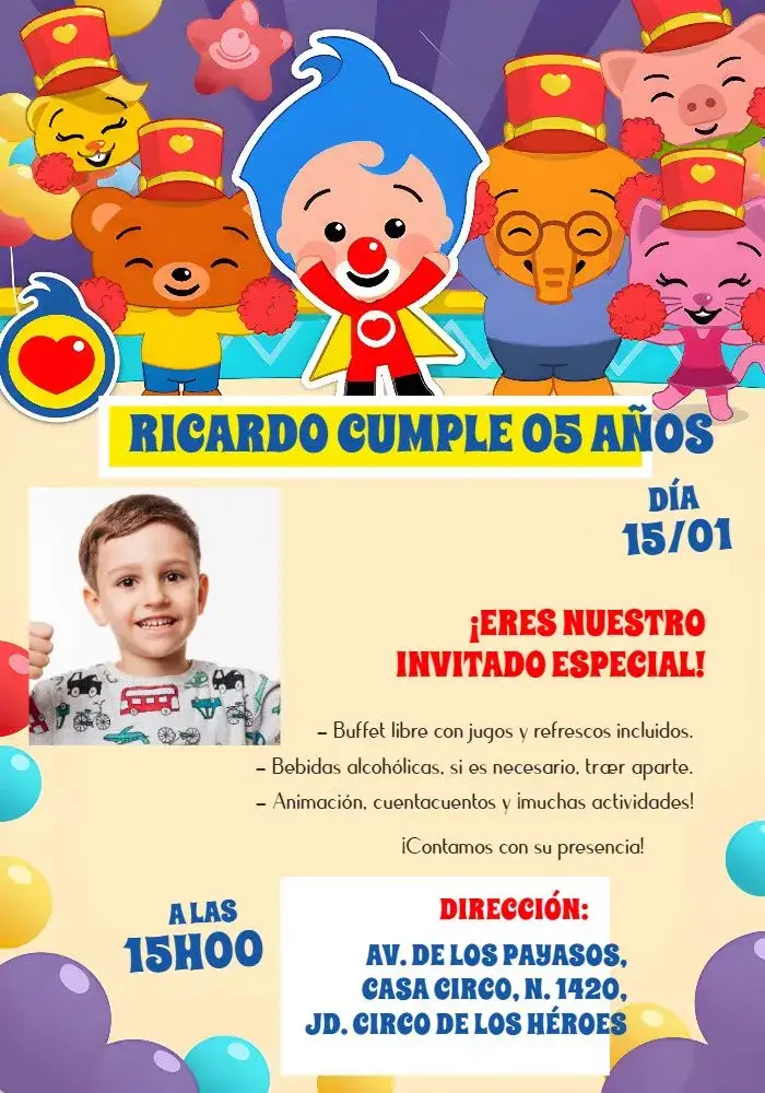 Invitación Plim Un Héroe Del Corazón Con Foto Fiesta