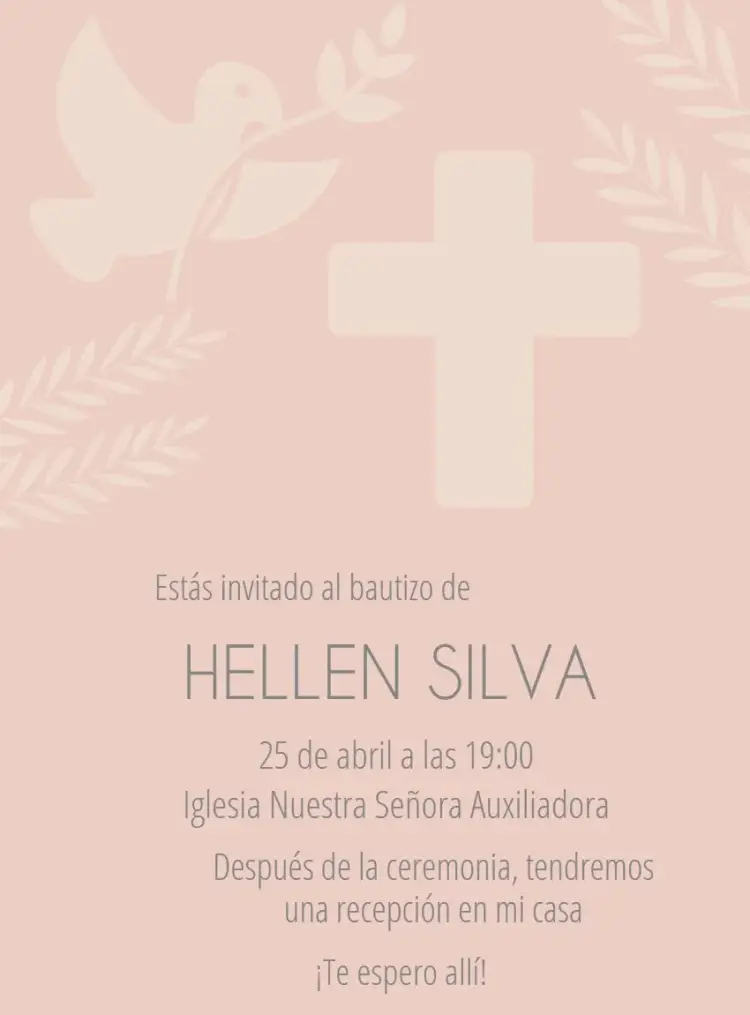 Invitación Bautizo Rosa Niña - Bautismo Iglesia