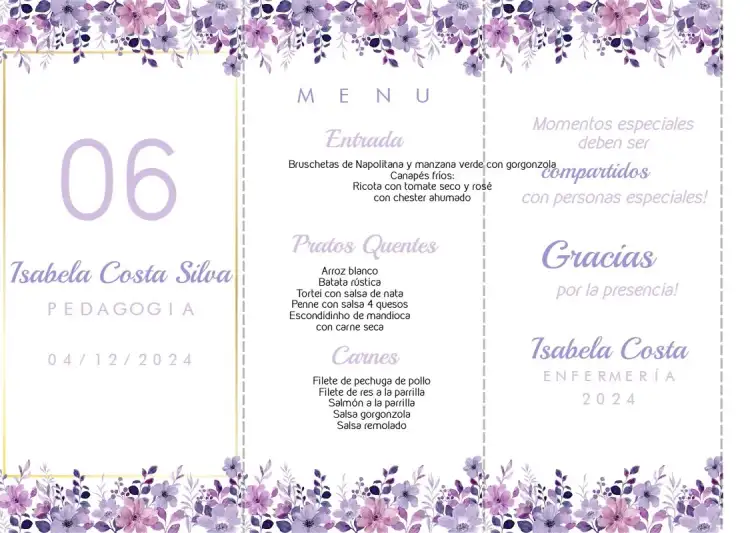 Menú Triángulo Floral de Graduación Totem