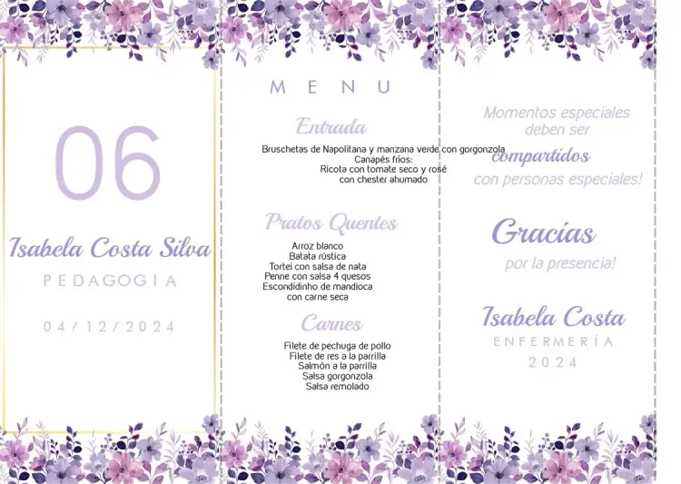 Invitación Menú Triángulo Floral de Graduación Totem